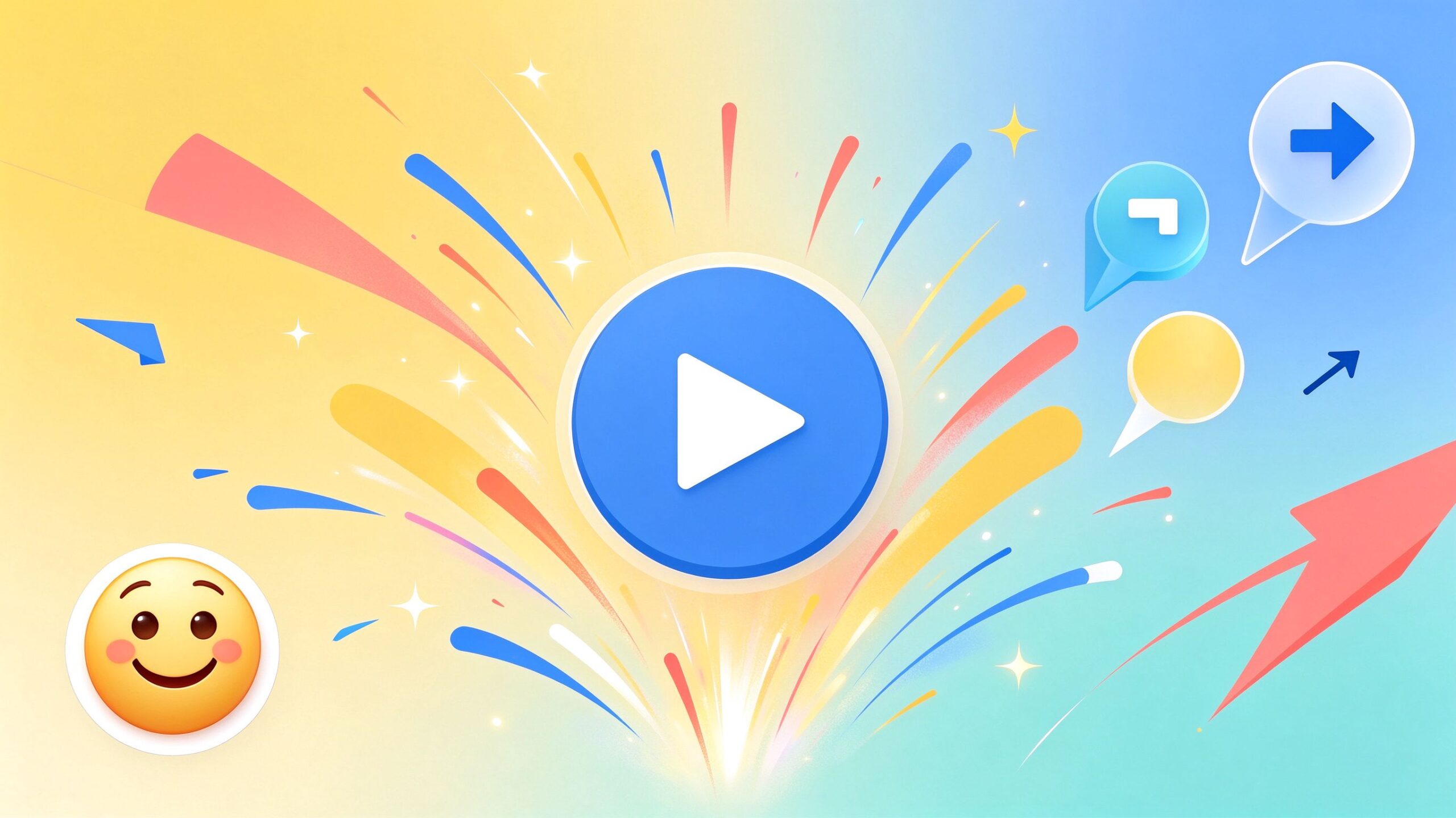 Fun & trending lyrics generators illustration — play button, sparkles and smiley