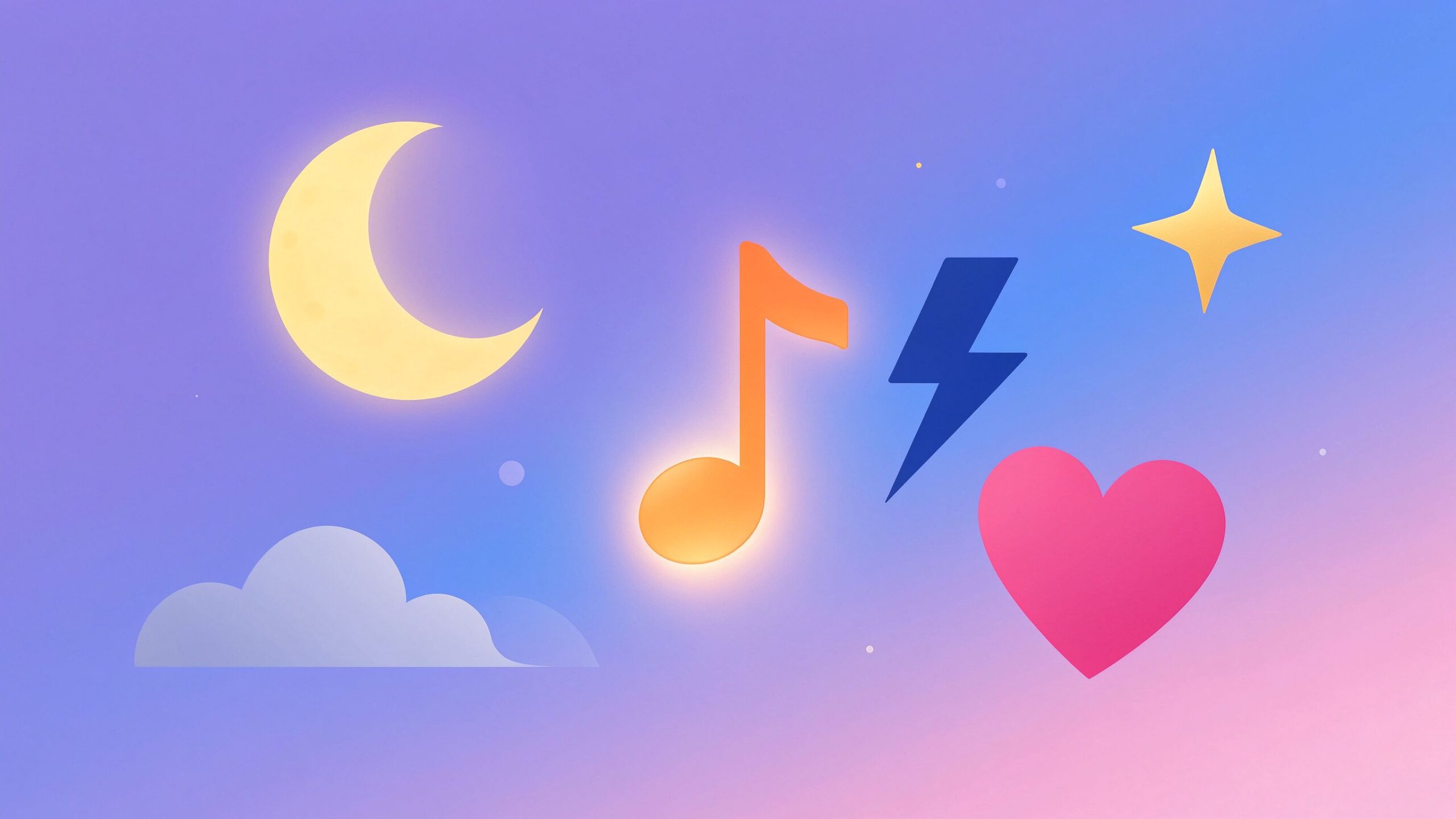Mood & theme lyrics generators illustration — moon, stars and emotional symbols