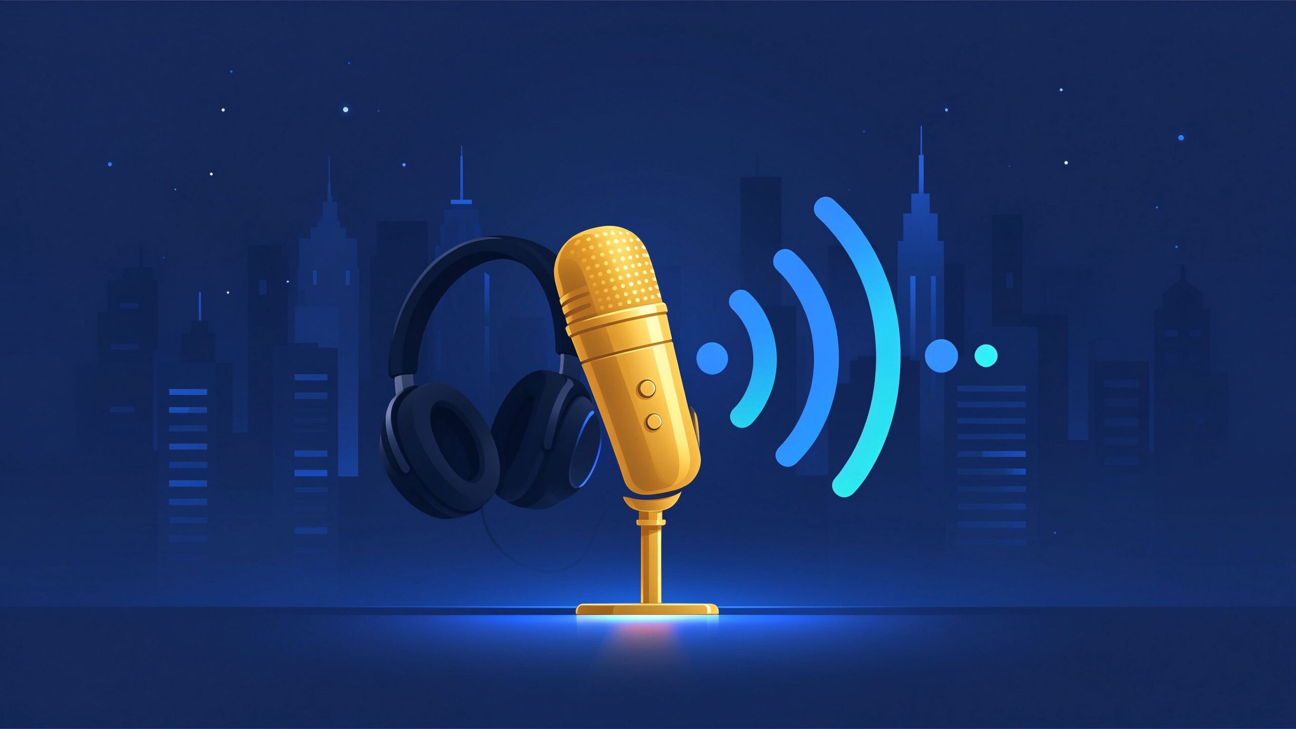 Rap & Hip-Hop lyrics generators illustration — microphone, headphones and sound waves